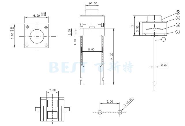 輕觸開關(guān)TS-1109D參考圖紙